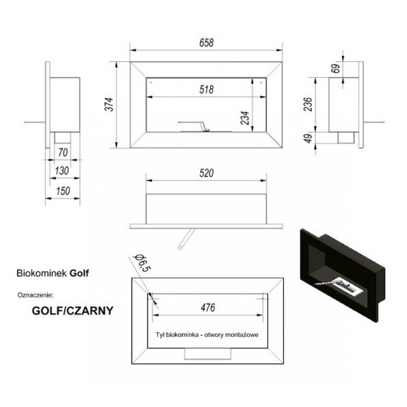 Биокамин Kratki GOLF VERTICAL, TUV по цене €155