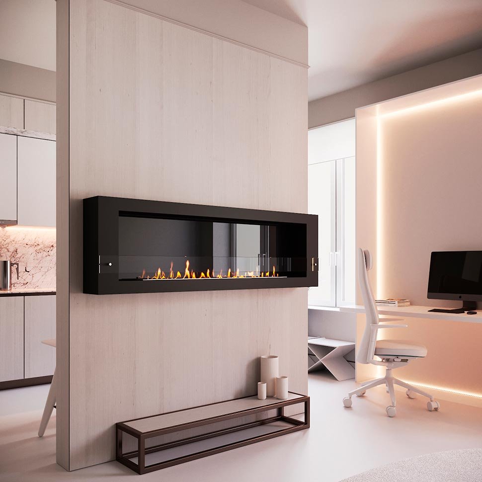 Биокамин SteelHeat WALL LONG 1800 черный, стемалит по цене 89 040 руб.