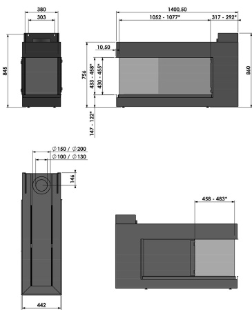Газовый камин BellFires Room Divider Large Left/Right 3